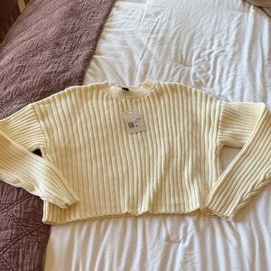 Forever 21 Cream Ribbed Crew Neck Sweater